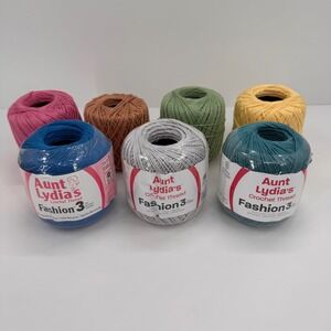 Aunt Lydia's Fashion 3 Crochet Thread Lot 7 Assorted Colors 100% Cotton 150 Yard